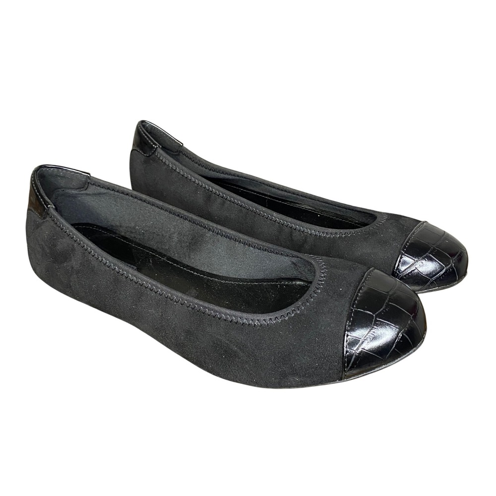 Nine West Black Suede Leather‎ Cap Toe Ballet Flats Women's Shoes Size 8.5